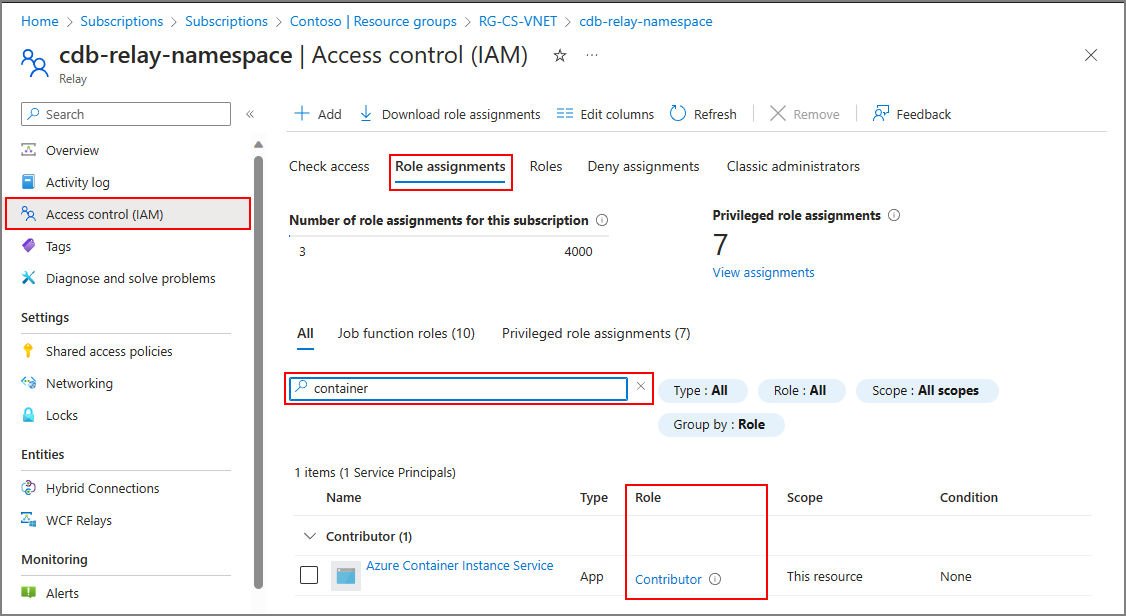 Screenshot showing the network relay role assignments.