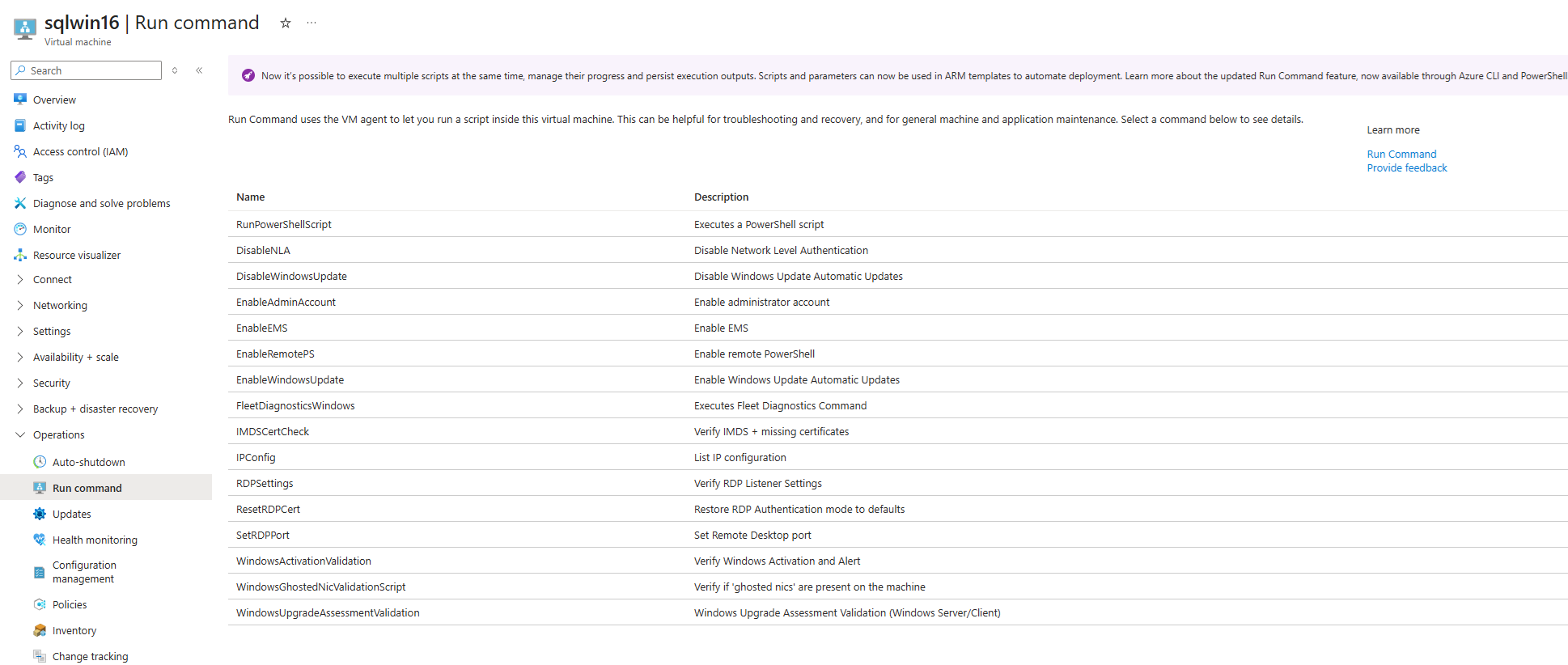 List of commands