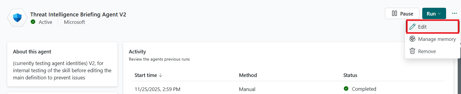 Edit agent option