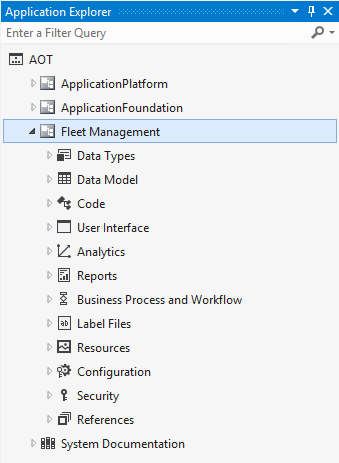 Screenshot of the Model View filter query for Fleet Management.