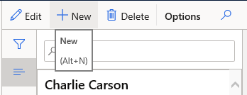 Screenshot of the New button on the Action Pane to add a customer.