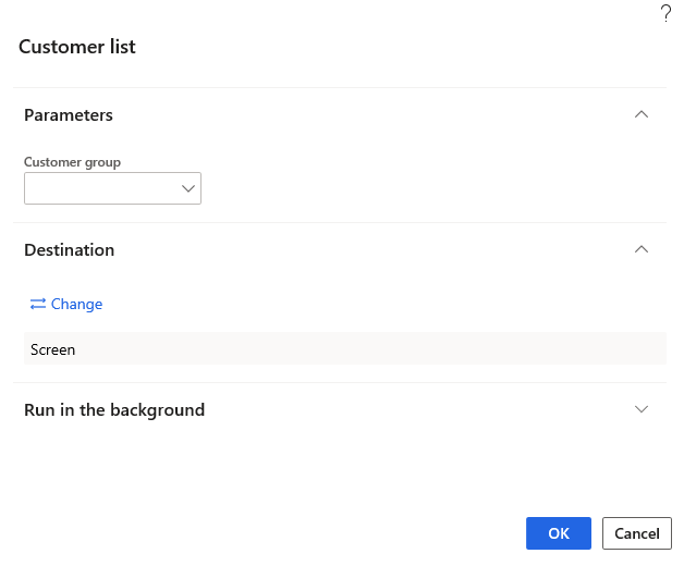 Screenshot of the Customer list report.