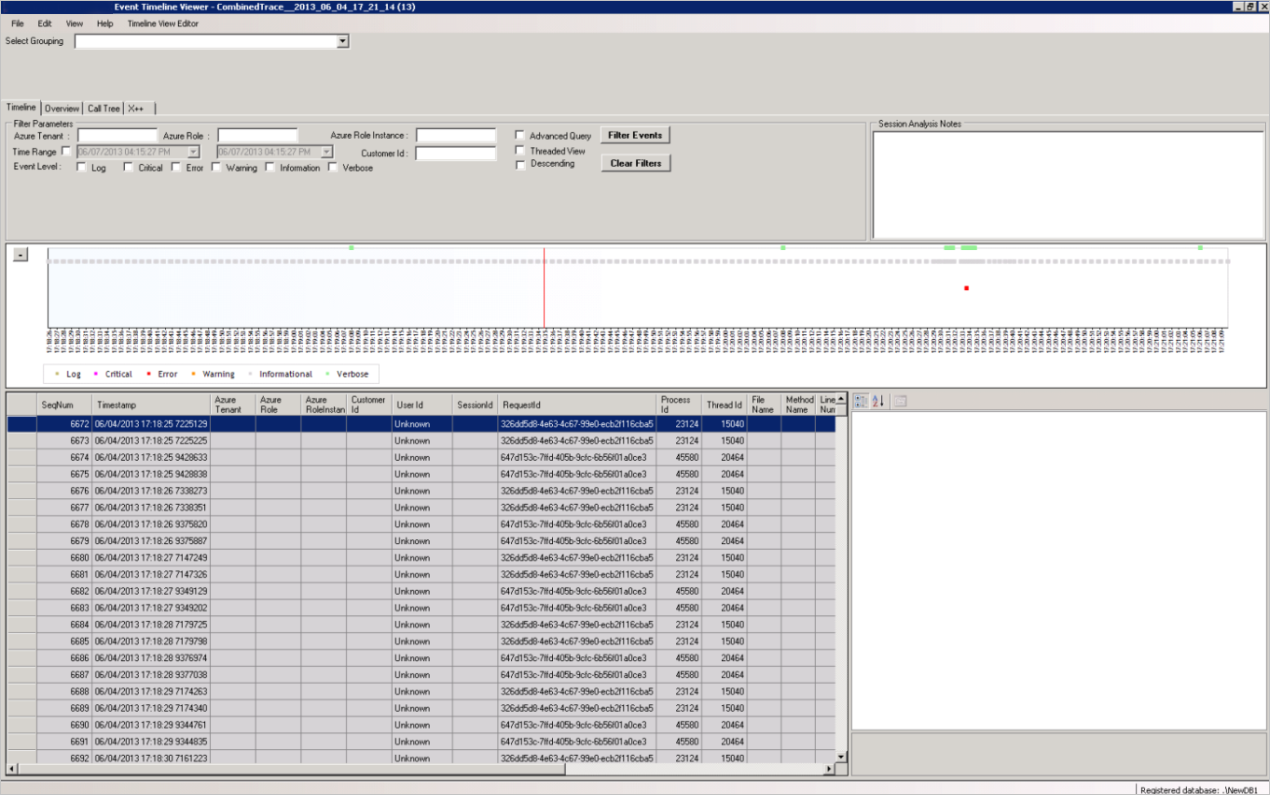 Screenshot of information in the Timeline tab.