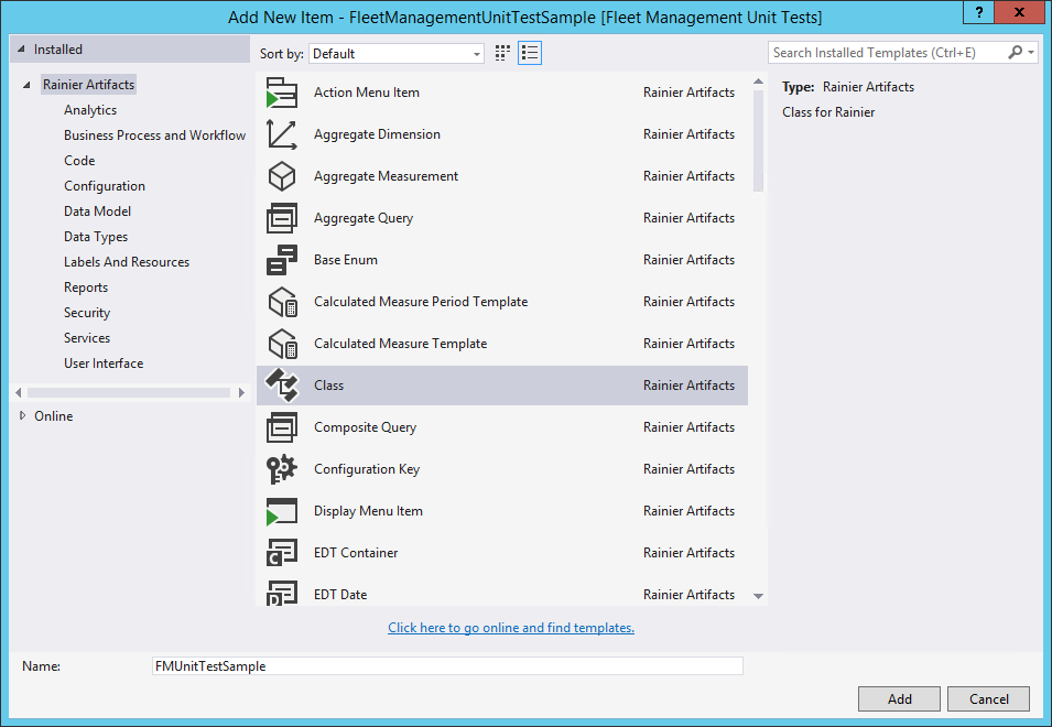 Screenshot of the Add New Item window.