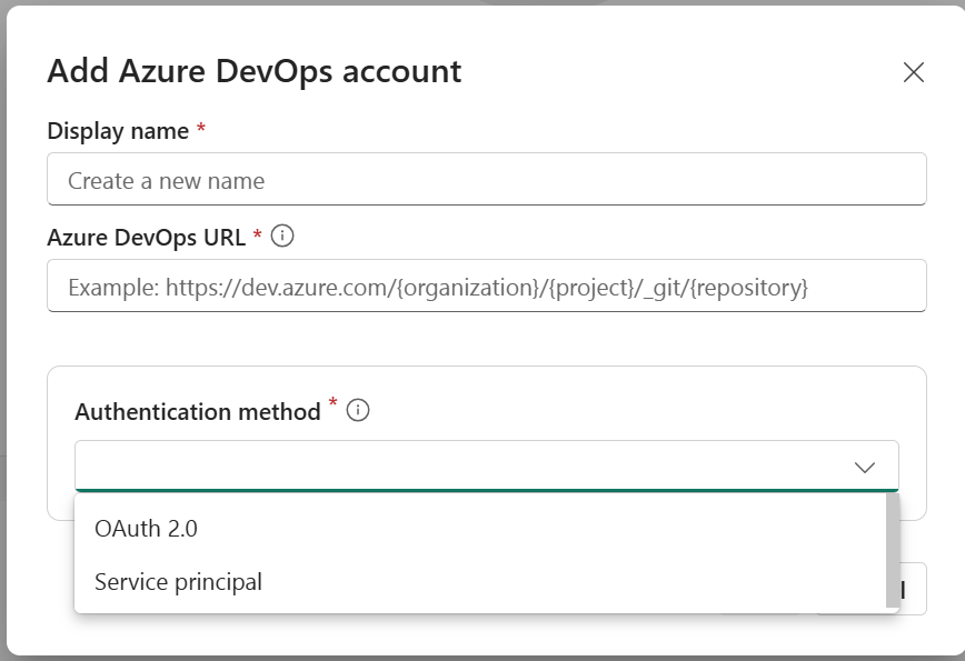 Skærmbillede af GitHub integrations-UI for at tilføje en konto.