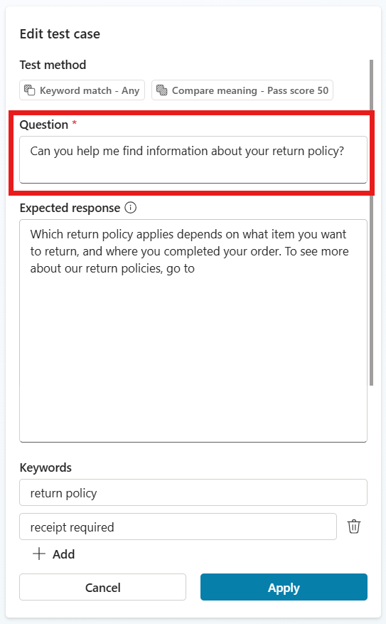 Skærmbillede, der viser tekstfeltet til spørgsmål.