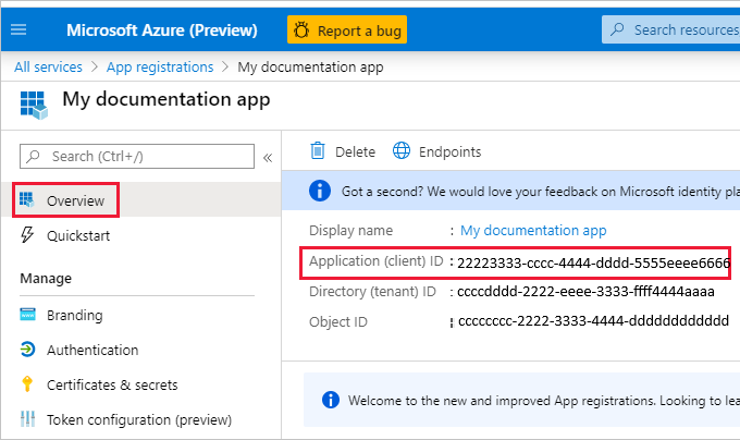 Skærmbillede af siden Oversigt i den nye app. Program-id'et kan ikke tydes og fremhæves.