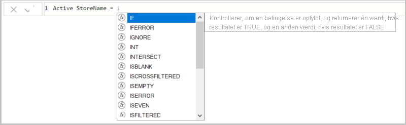 Skærmbillede af den HVIS, der er valgt på formellinjen.
