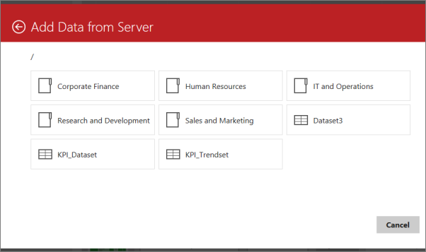 Screenshot of the available datasets you can import.