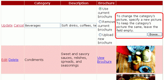 Die Bearbeitungsschnittstelle enthält ein FileUpload-Steuerelement