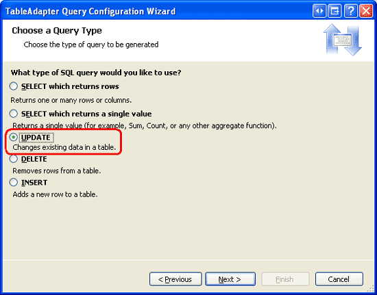 Wählen Sie die UPDATE-Option aus.