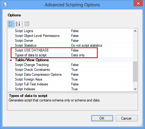 SSMS Script Data Only, keine USE-Anweisung