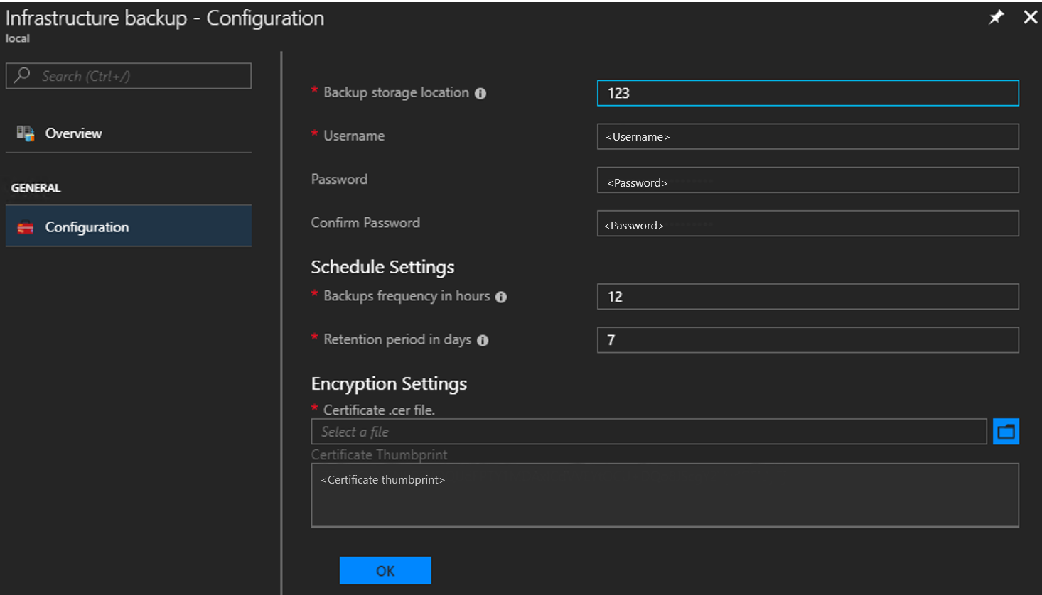 Azure Stack Hub – Einstellungen des Sicherungscontrollers