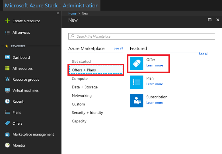 Screenshot, der zeigt, wie Sie ein Angebot in Azure Stack Hub erstellen.