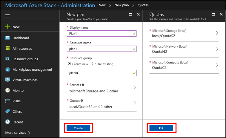 Erstellen des Plans im Azure Stack Hub