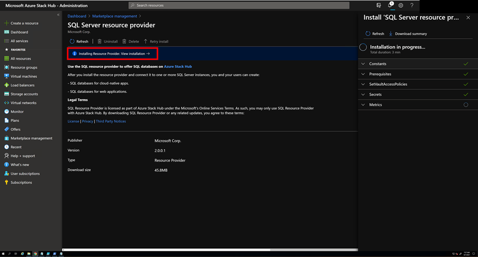 Screenshot der laufenden Installation von Marketplace Management RP.
