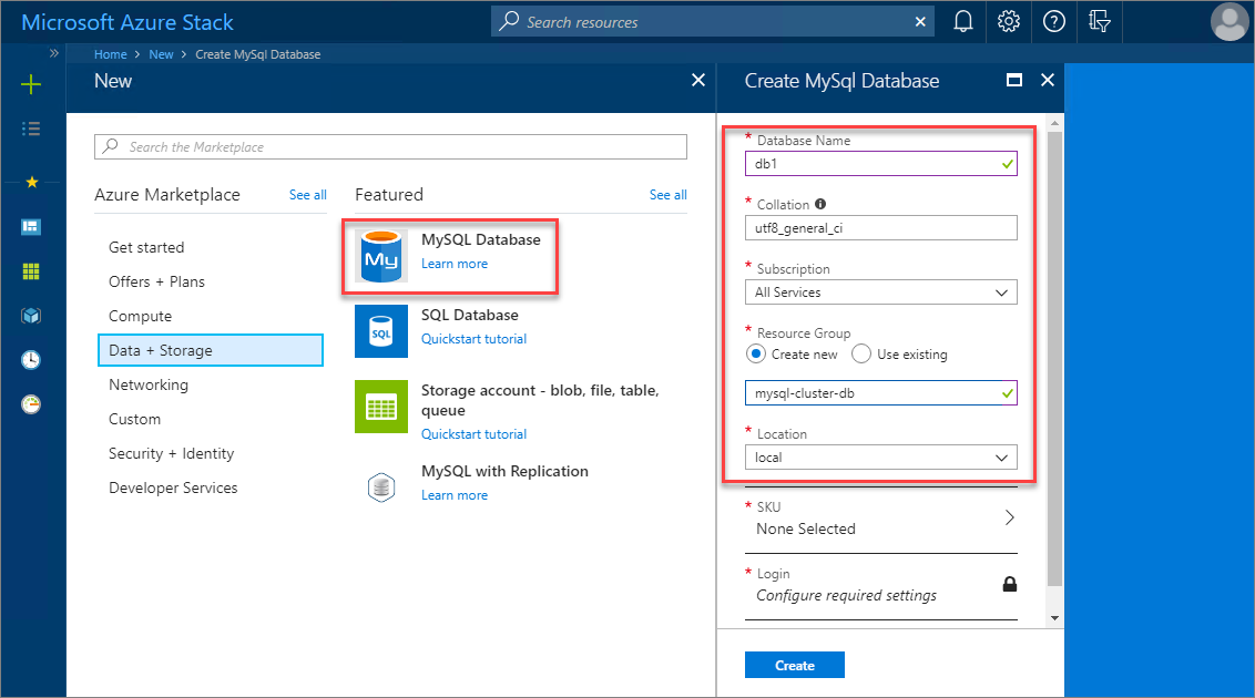 Erstellen einer MySQL-Datenbank im Azure&nbsp;Stack Hub-Benutzerportal