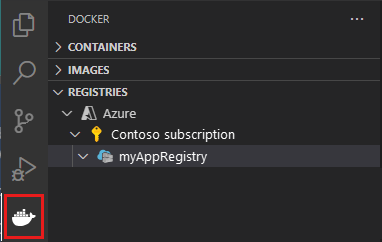 Screenshot des Werts „Registries“ mit erweiterter Azure-Erweiterung.