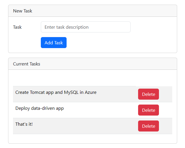 Screenshot: Tomcat-Anwendung, die Daten in MySQL speichert