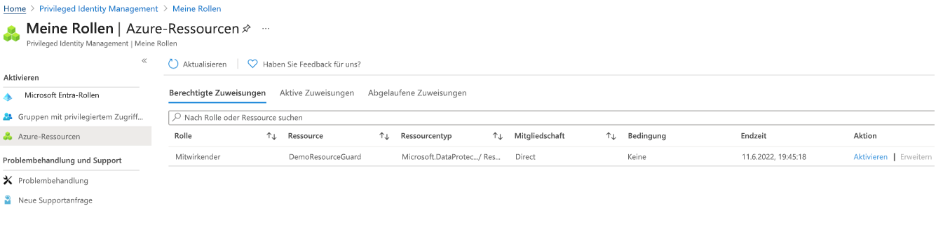 Screenshot: Aktivieren von berechtigten Zuweisungen.