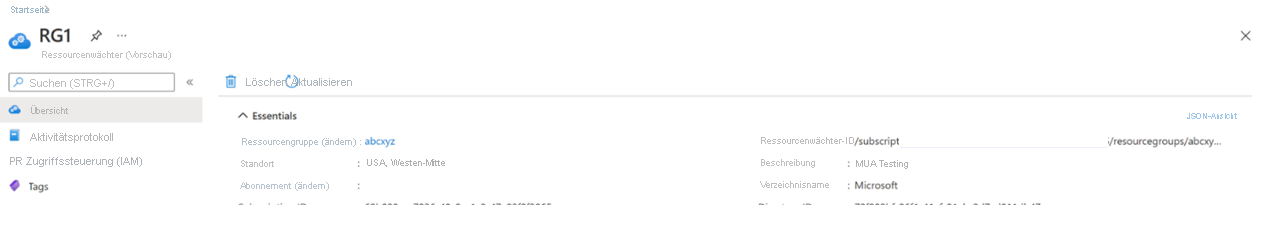Screenshot: Resource Guard-Instanz.