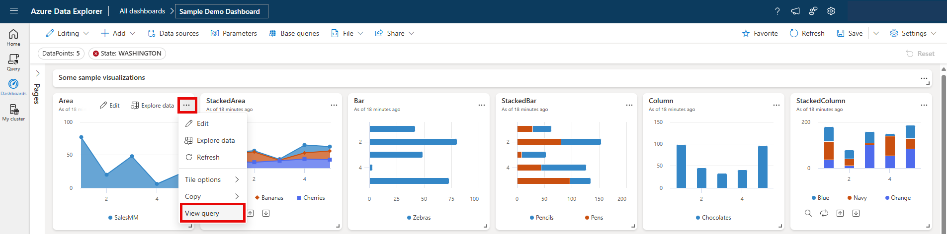 Screenshot des Dropdownmenüs der Kachel mit hervorgehobener Option 