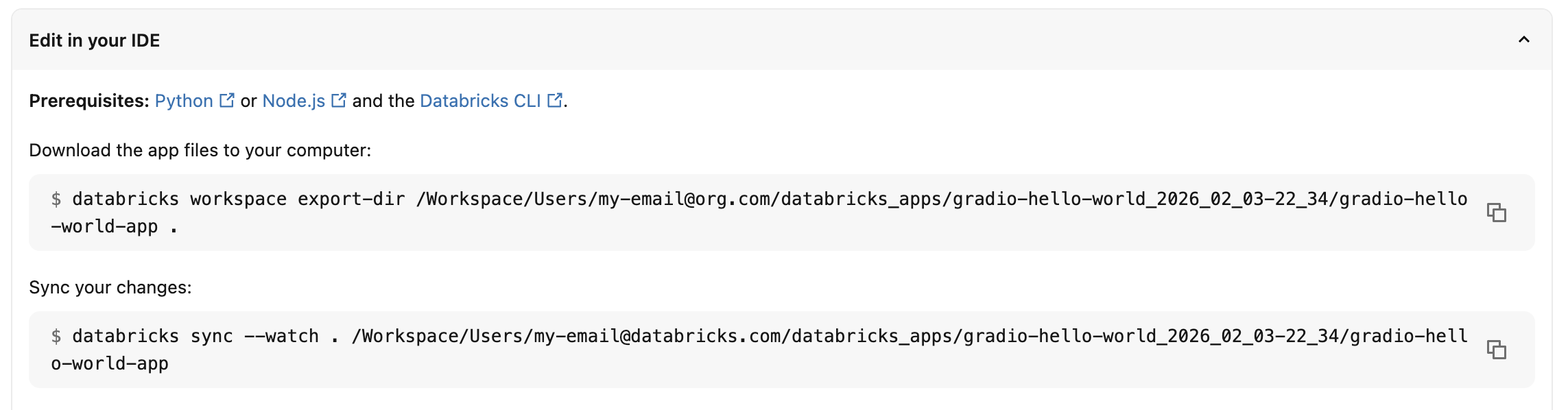Anzeigen der App-Detailseite nach der App-Erstellung