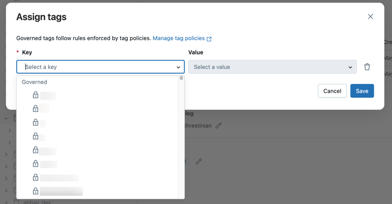 Liste der geregelten Tags.