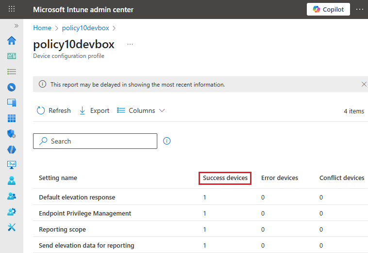 Screenshot, der die Profileinstellungen mit hervorgehobenem Einstellungsstatus zeigt.