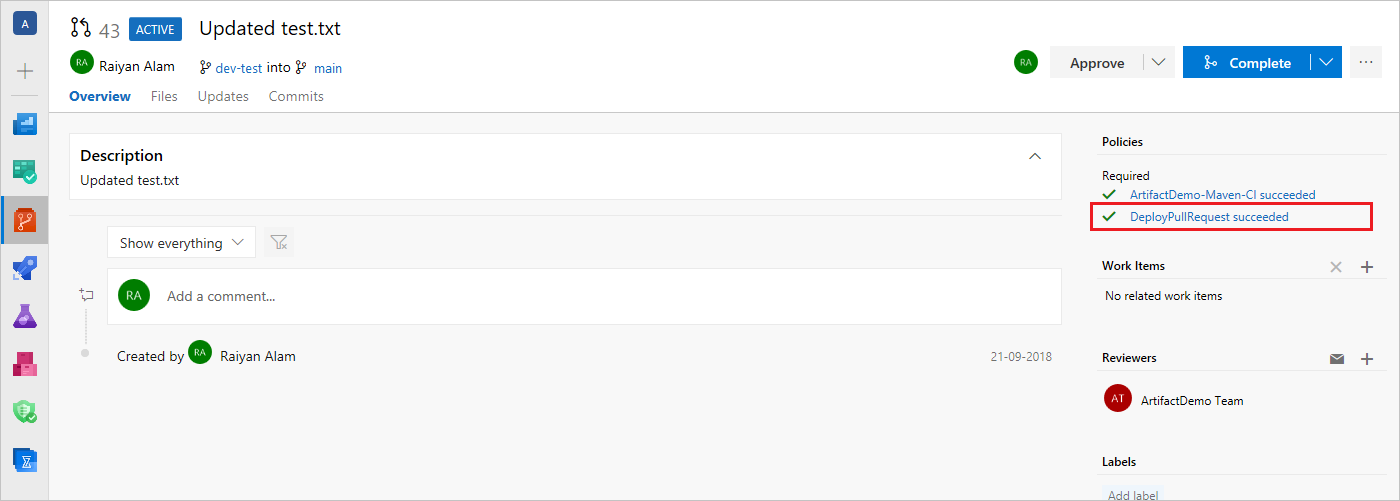 Screenshot mit dem Status der Pullanforderungsrichtlinien.