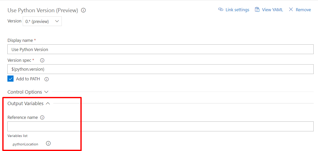 Screenshot der Ausgabevariable.