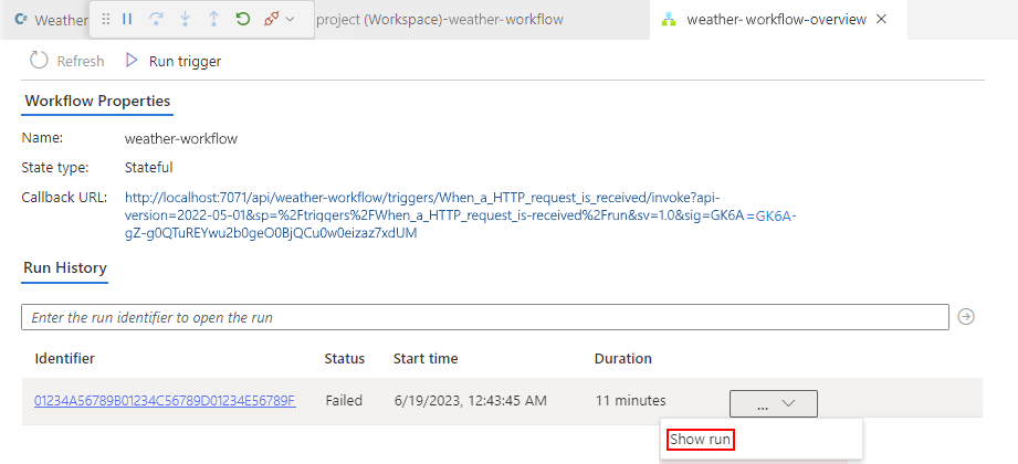 Screenshot zeigt Visual Studio Code und fertige Workflowausführung.