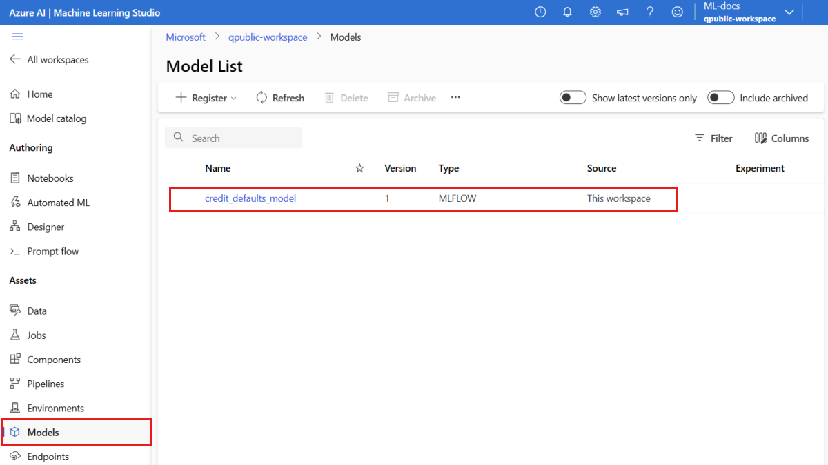 Screenshot: Registriertes Modell in Studio.