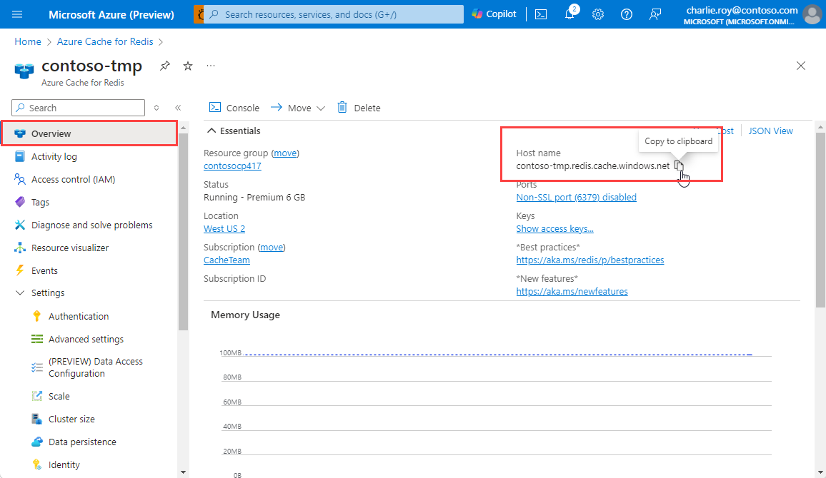 Screenshot: Azure Cache for Redis-Eigenschaften