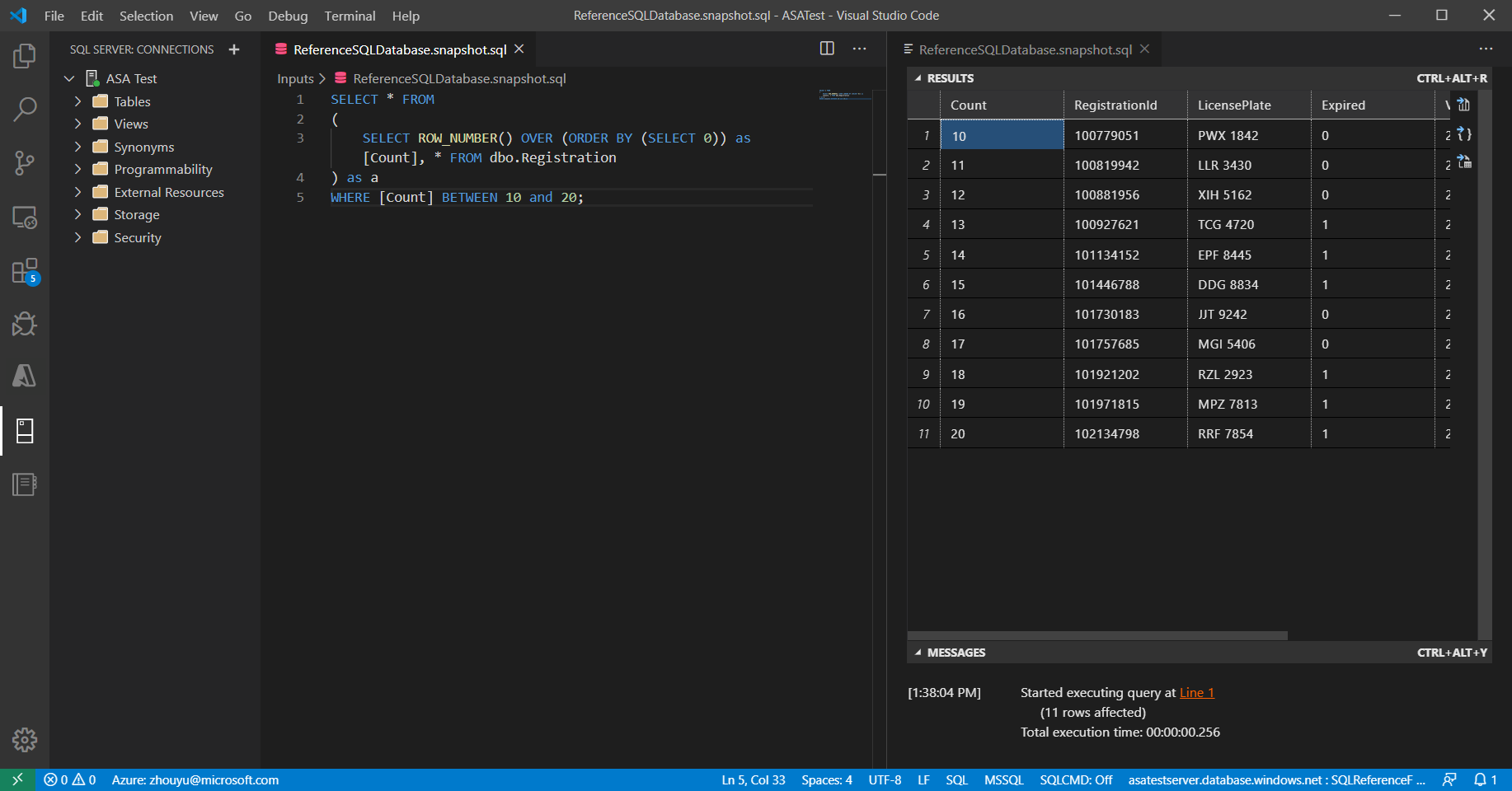 Sie finden die Suchergebnisse der Abfrage auf einer Registerkarte im VS&nbsp;Code-Editor.