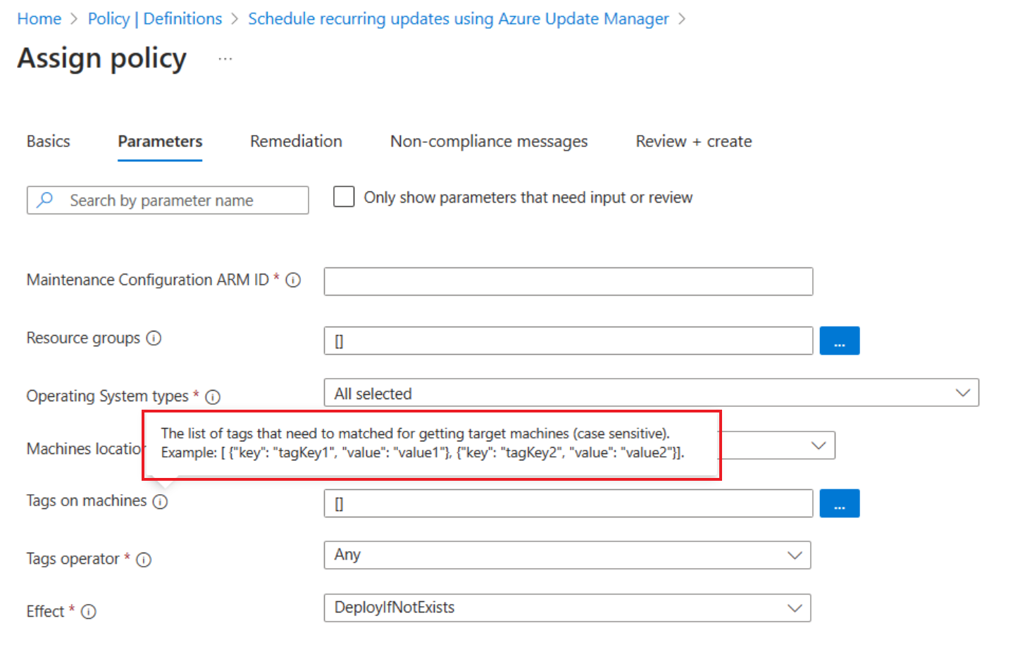 Screenshot der Syntax zum Hinzufügen von Tags