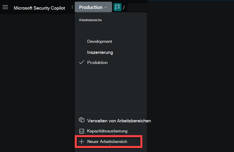 Abbildung des Zugriffs auf die neue Arbeitsbereichsoption aus dem Breadcrumb.