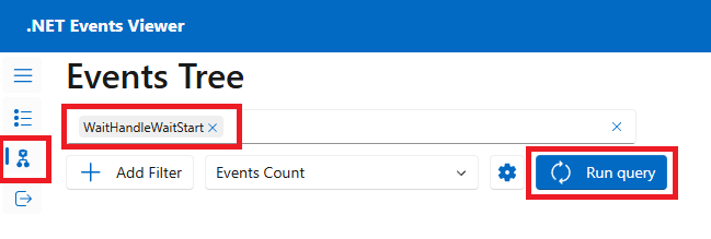 Screenshot einer Ereignisabfrage in der .NET-Ereignisanzeige.