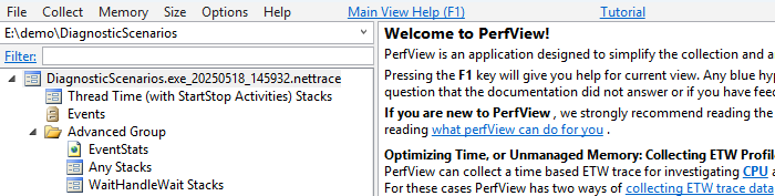 Screenshot des Öffnens eines Nettrace in PerfView