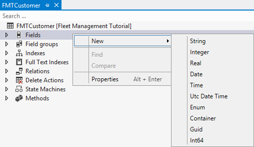 Screenshot of adding fields to the table.