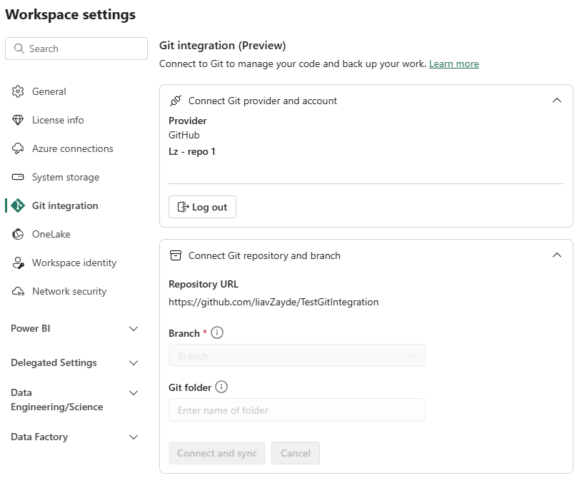 Screenshot zur Verbindung mit GitHub.