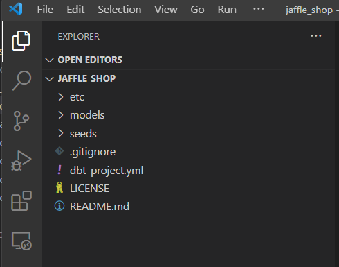 Screenshot aus dem Visual Studio Code, der das geöffnete Projekt zeigt.