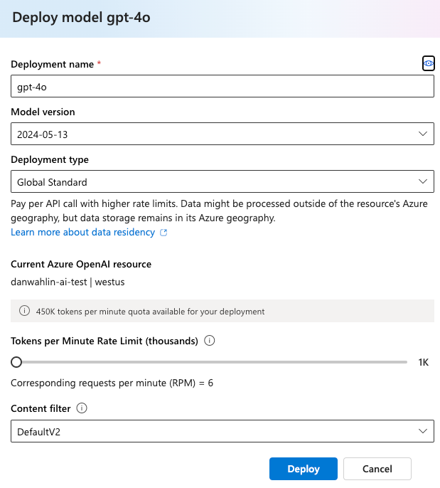 Azure OpenAI Modellbereitstellung erstellen