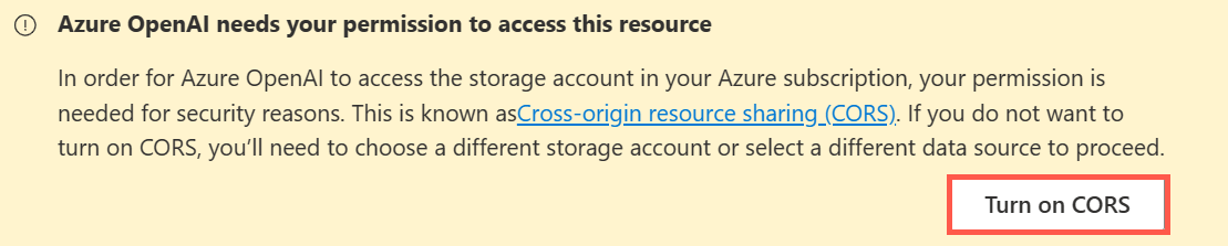 Azure OpenAI Studio Bring Your Own Data Schalten Sie CORS ein