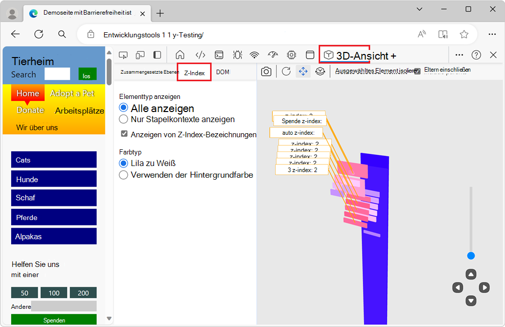 Die Z-Index-Registerkarte