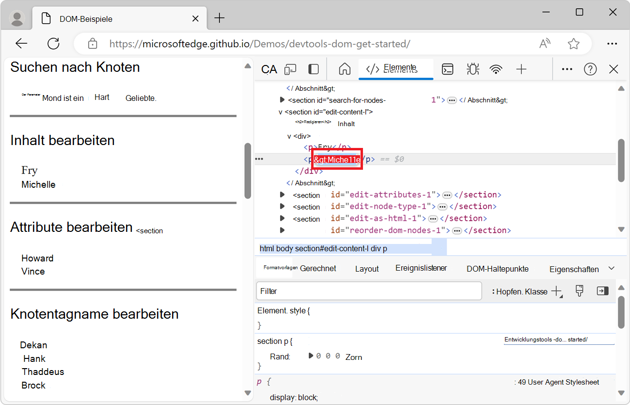 Bearbeiten des Texts