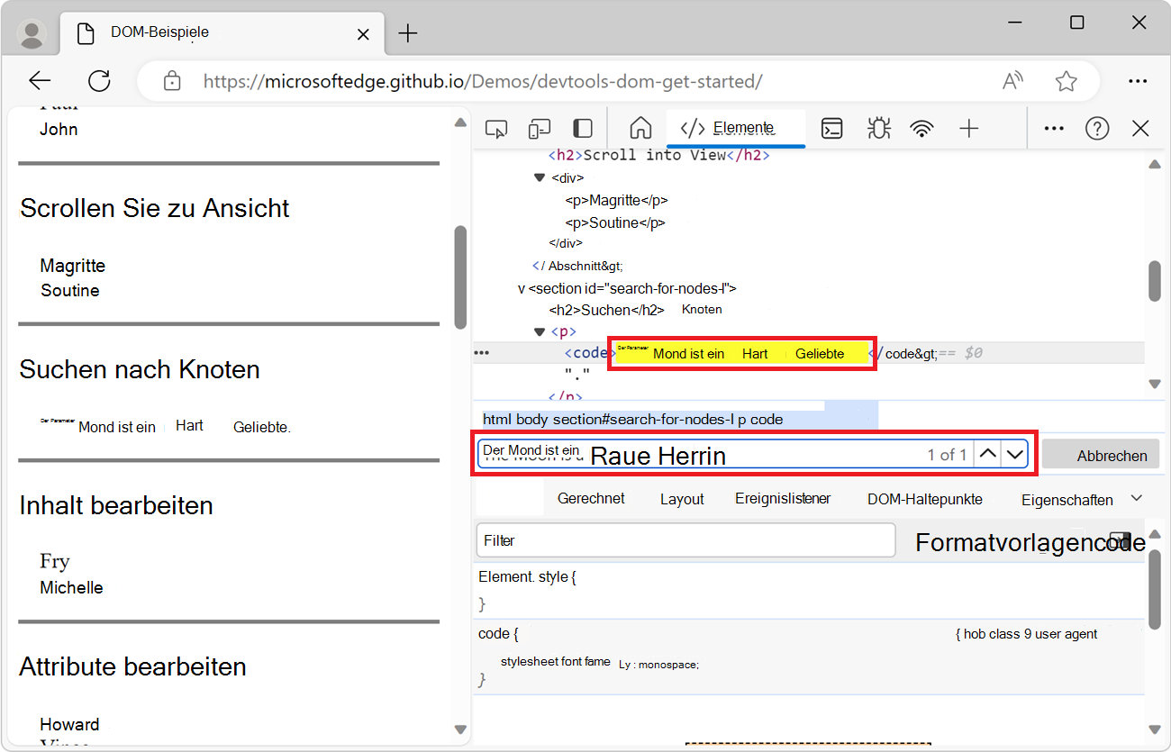 Hervorheben der Abfrage in der Suchleiste