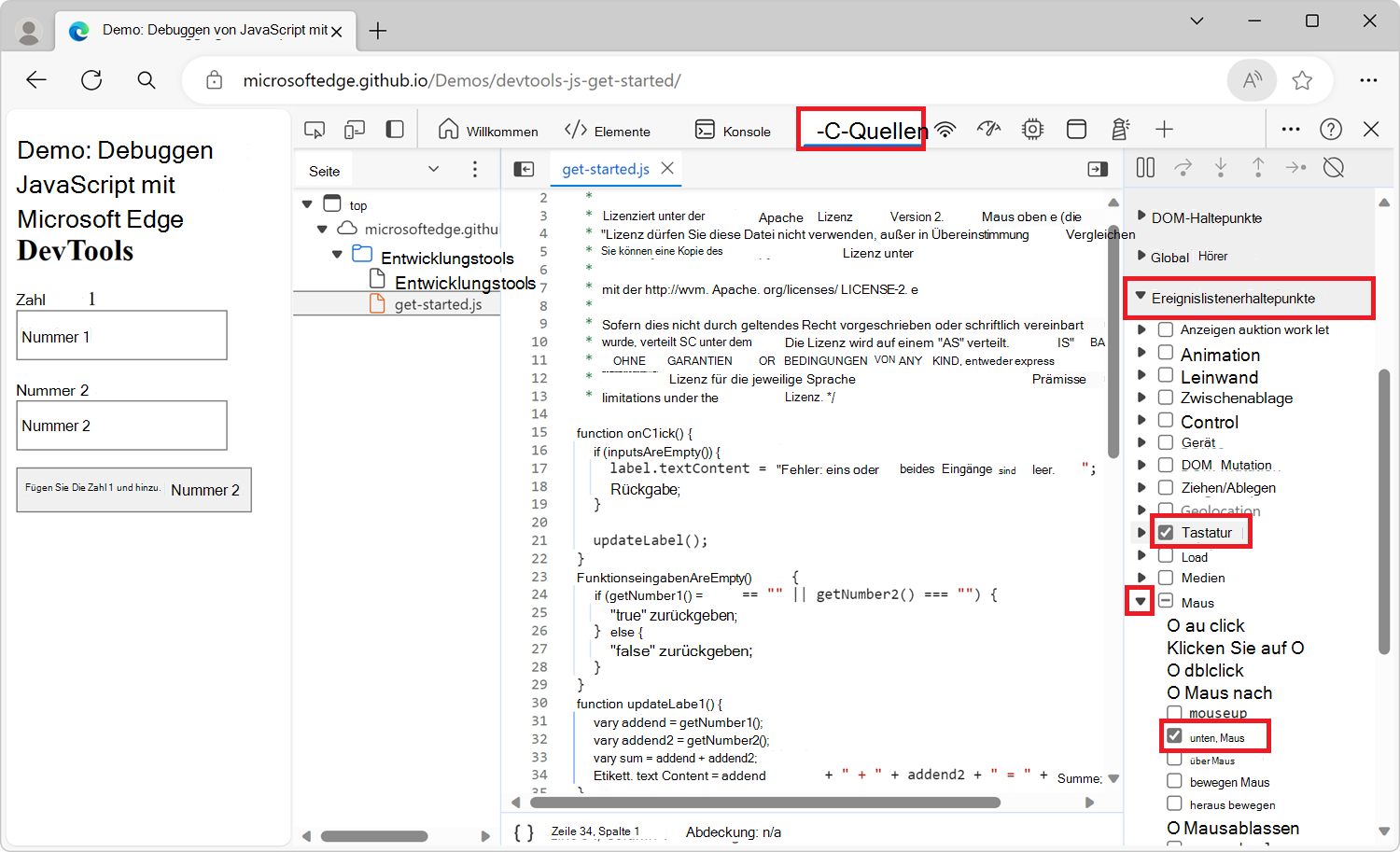 Erstellen eines Ereignislistener-Haltepunkts
