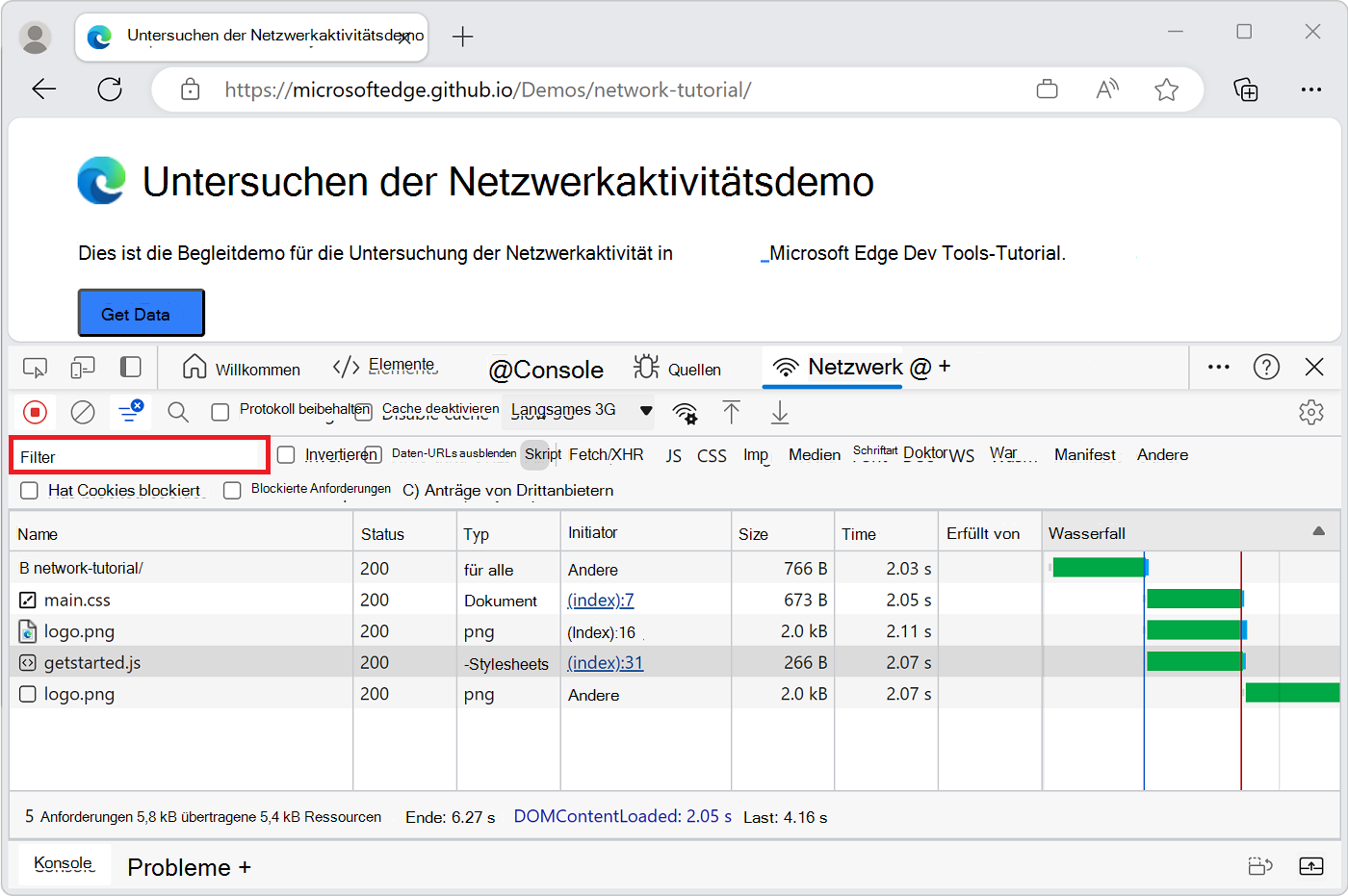 Das Filtertextfeld des Netzwerktools