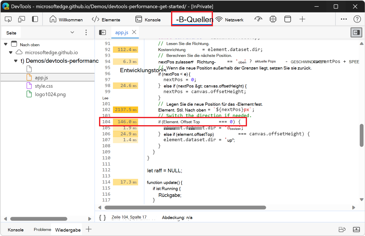Die Codezeile, die das erzwungene Layout verursacht hat